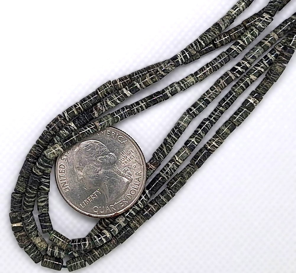 6x3mm Green Zebra Jasper Cylinder Tube Gemstone Beads 16-inch Strand