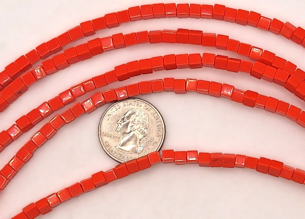 4mm Pink Imitation Coral Cube Resin Beads 16-inch Strand