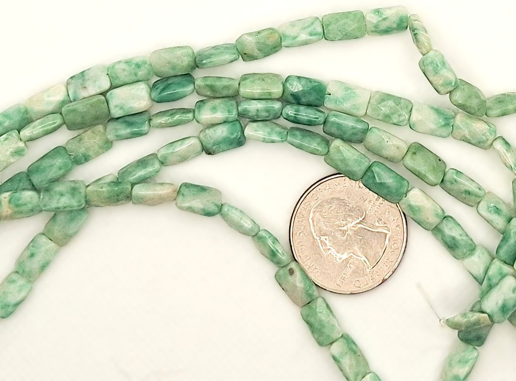 10x6mm Green Spot Jade Faceted Rectangle Gemstone Beads 8-inch Strand