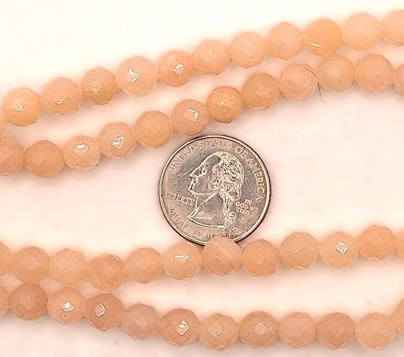 8mm Peach Aventurine Faceted Round Gemstone Beads 8-Inch Strand