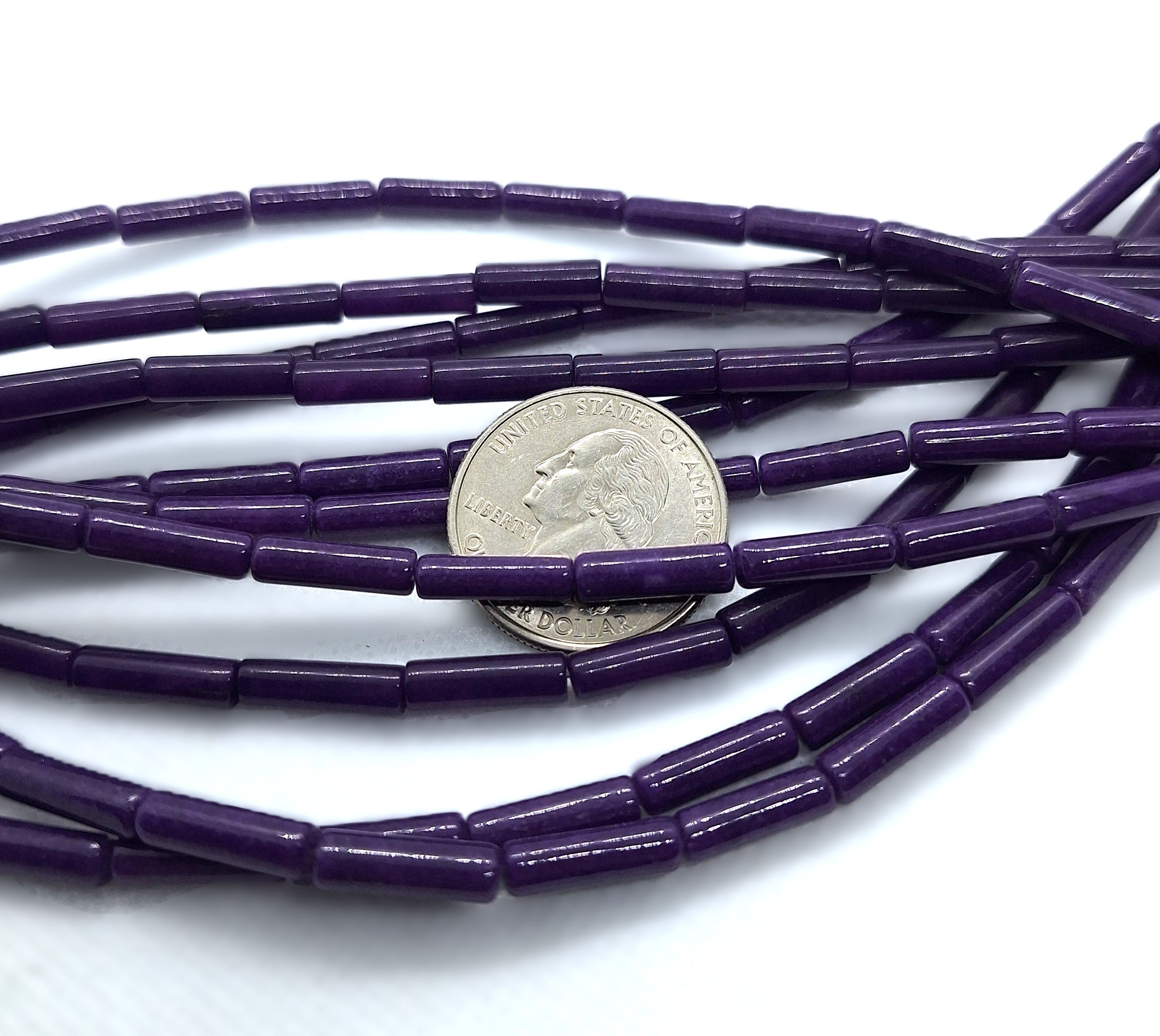 13x4mm Purple Jade Dyed Tube Gemstone Beads 16-Inch Strand