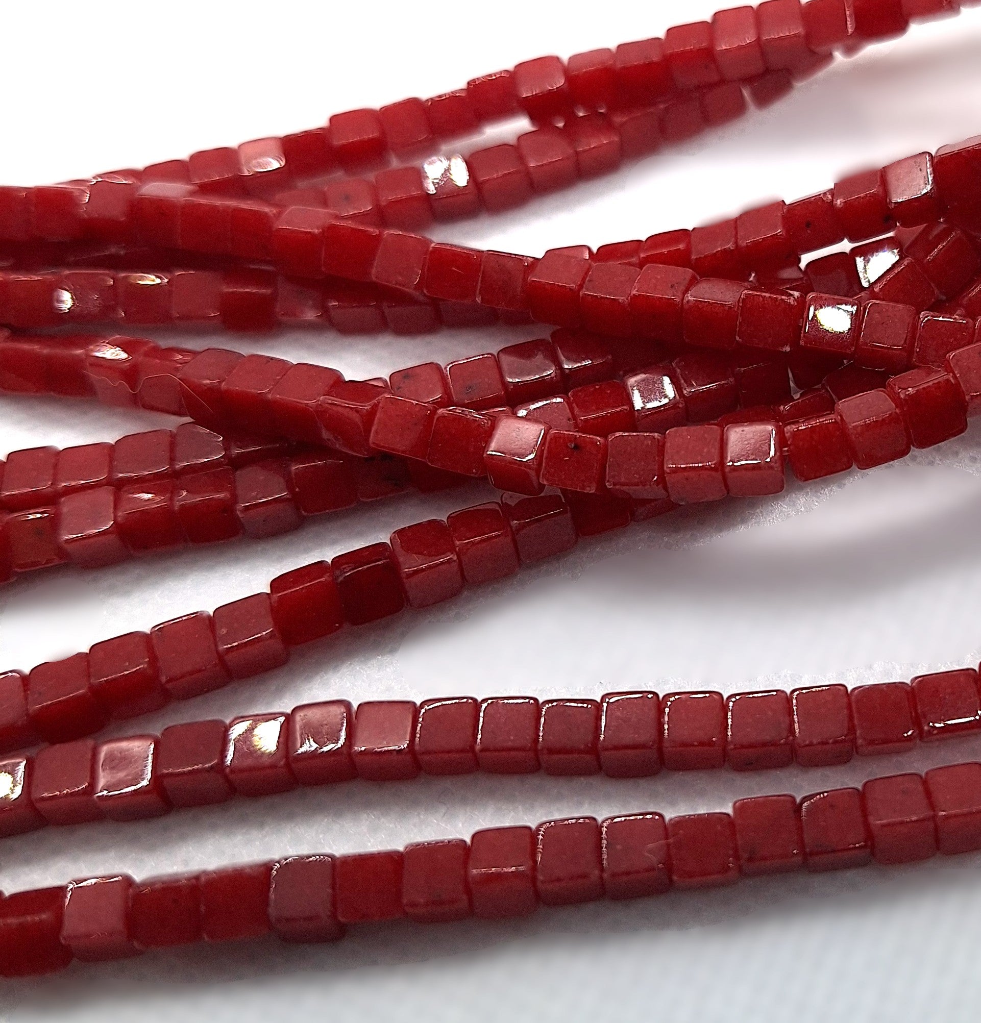 4mm Red Quartz Dyed Cube Gemstone Beads 16-Inch Strand
