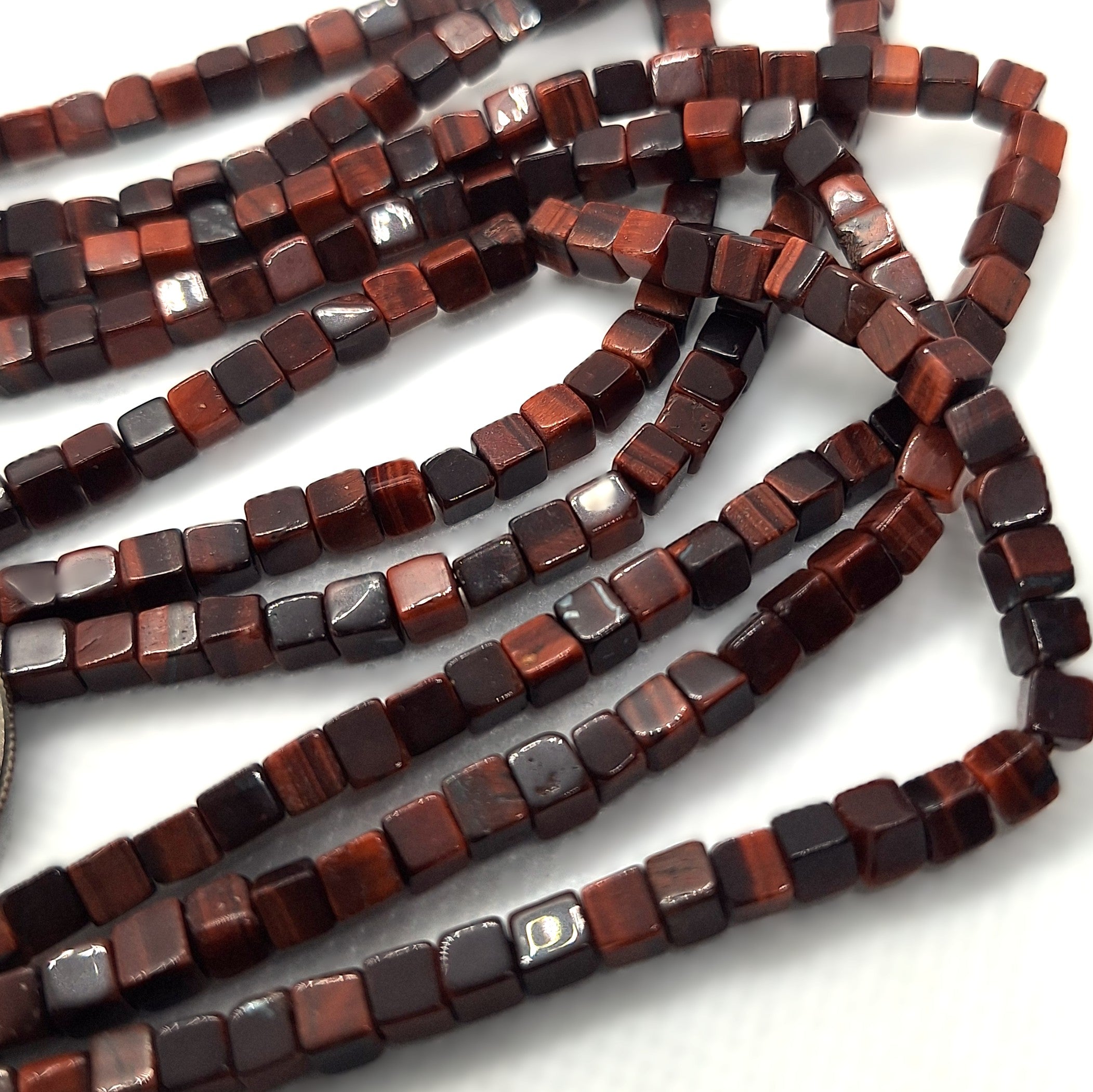 4mm Red Tiger's Eye Cube Gemstone Beads 16-Inch Strand