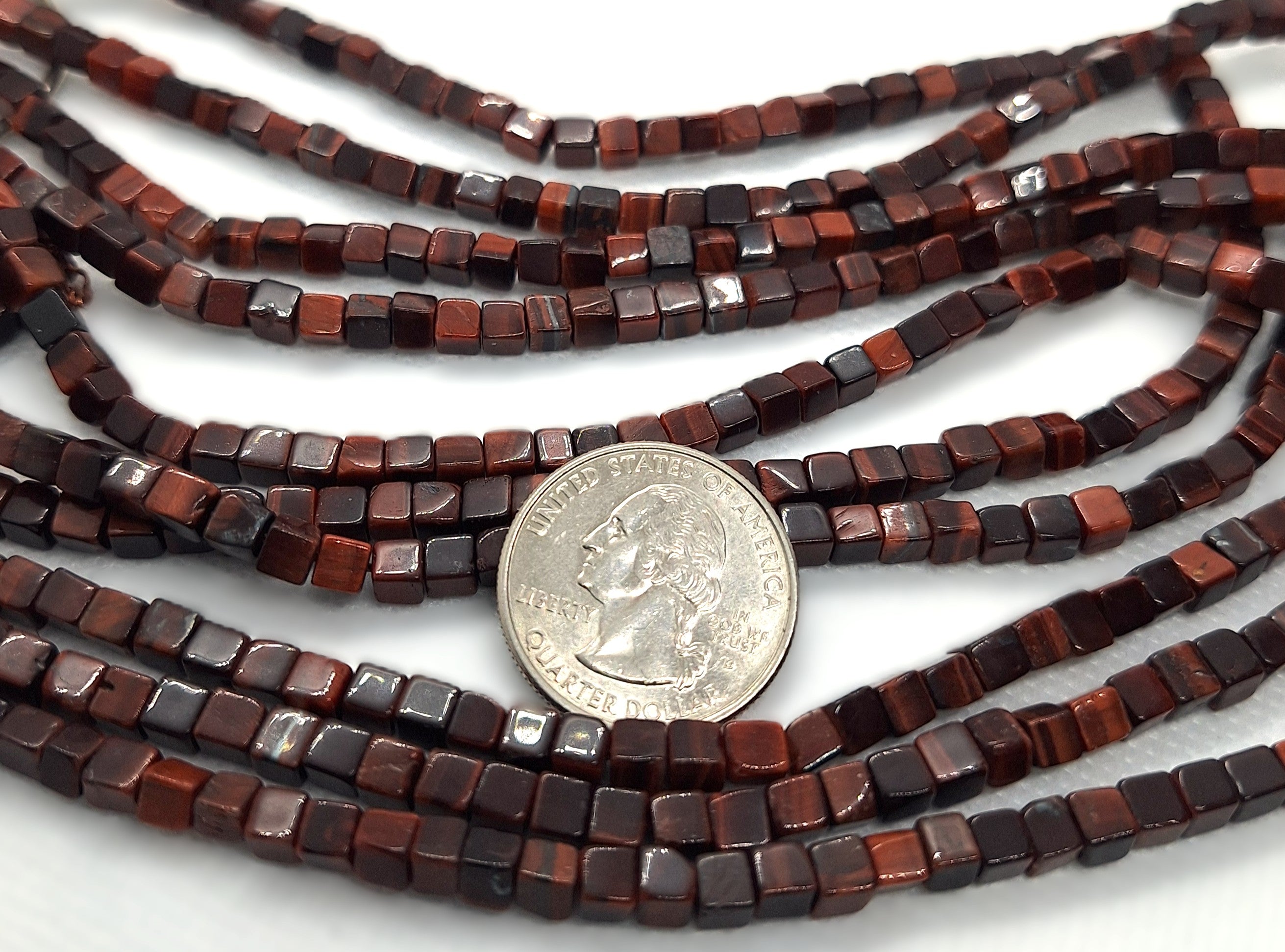 4mm Red Tiger's Eye Cube Gemstone Beads 16-Inch Strand