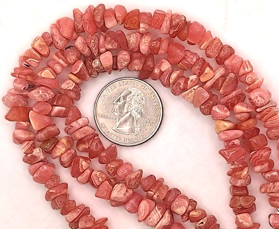 Rhodochrosite Chip Gemstone Beads 8-Inch Strand