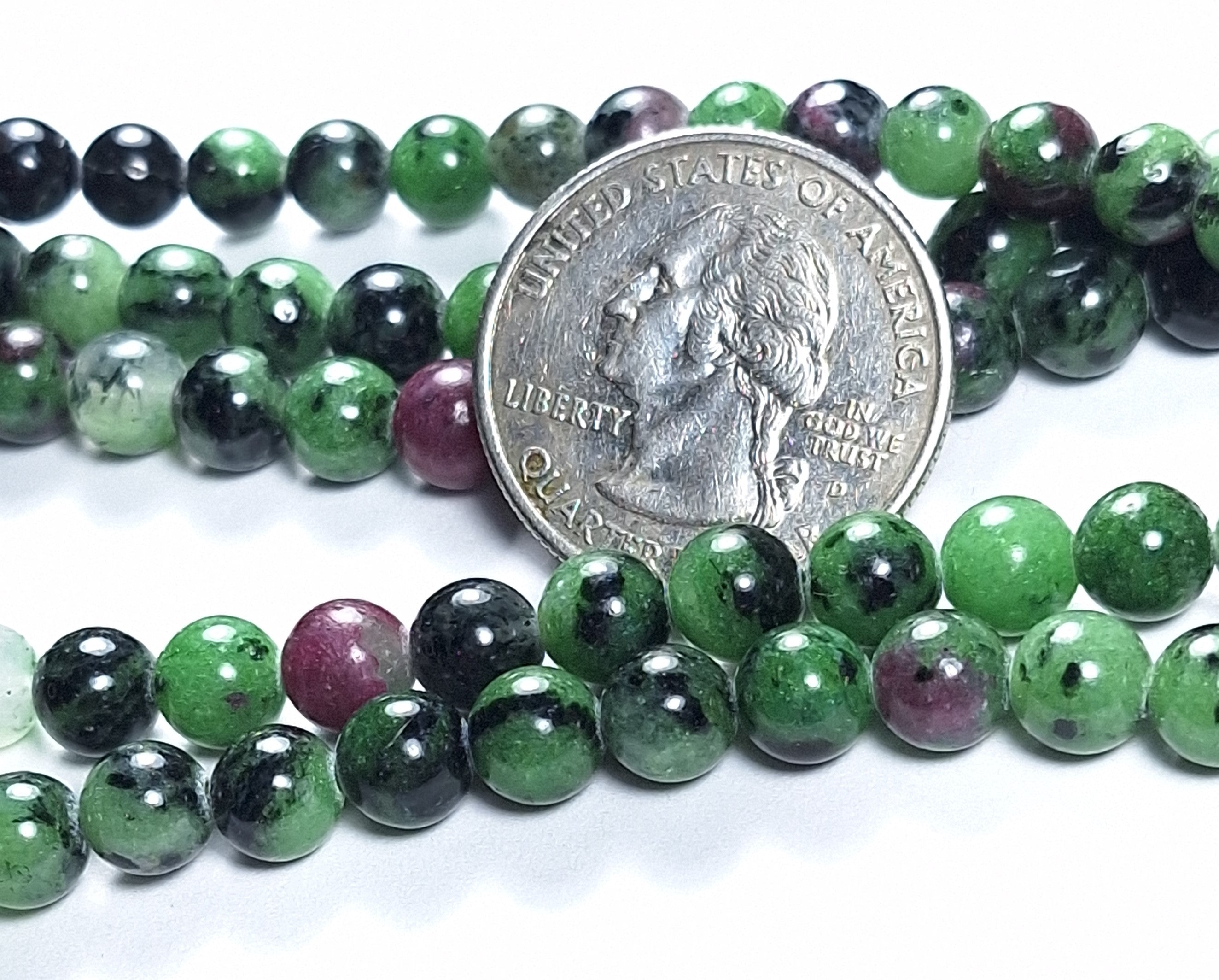 6mm Ruby Zoisite Round Gemstone Beads 8-Inch Strand