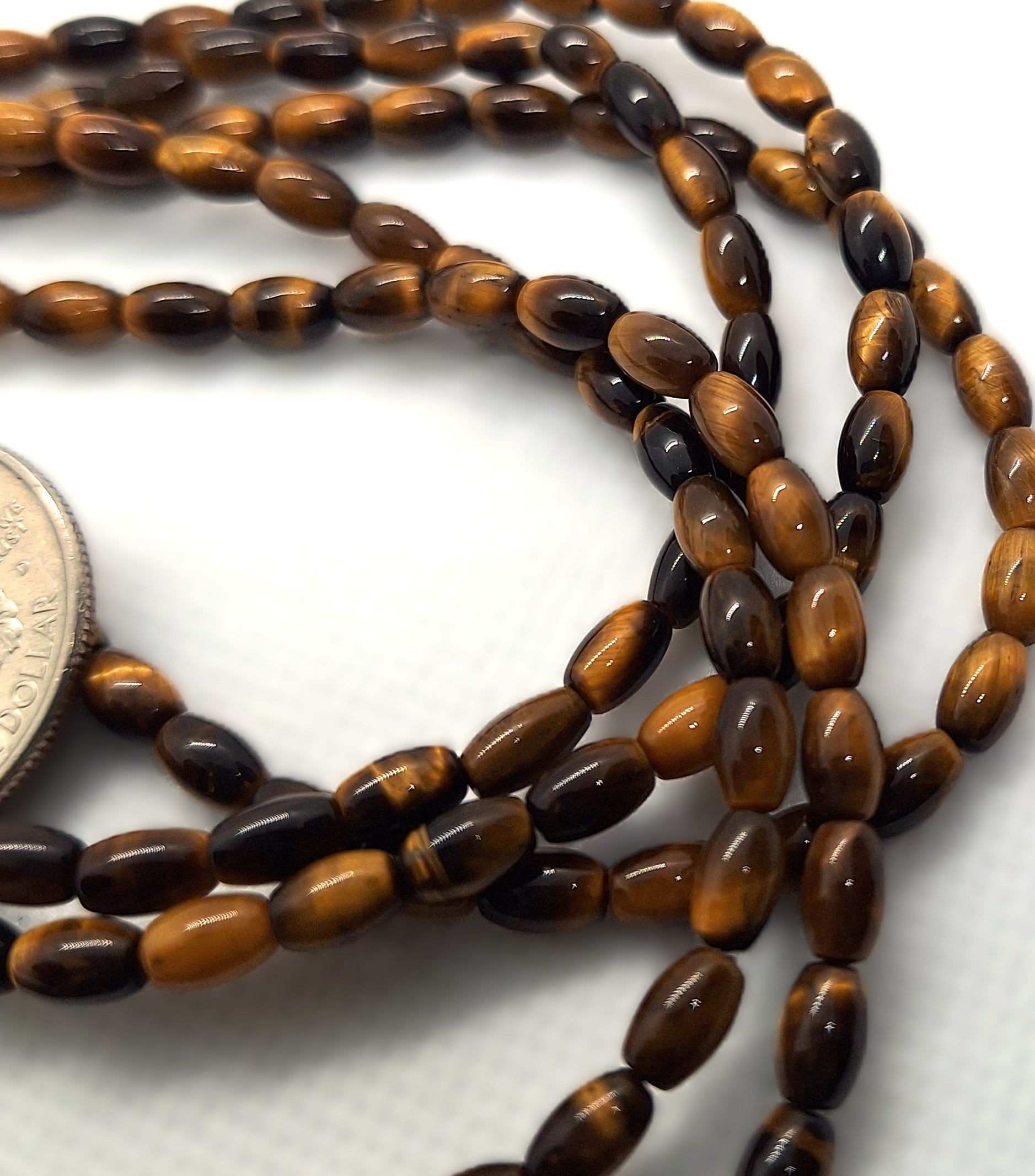 6x4mm Tiger's Eye Rice Gemstone Beads 16-Inch Strand