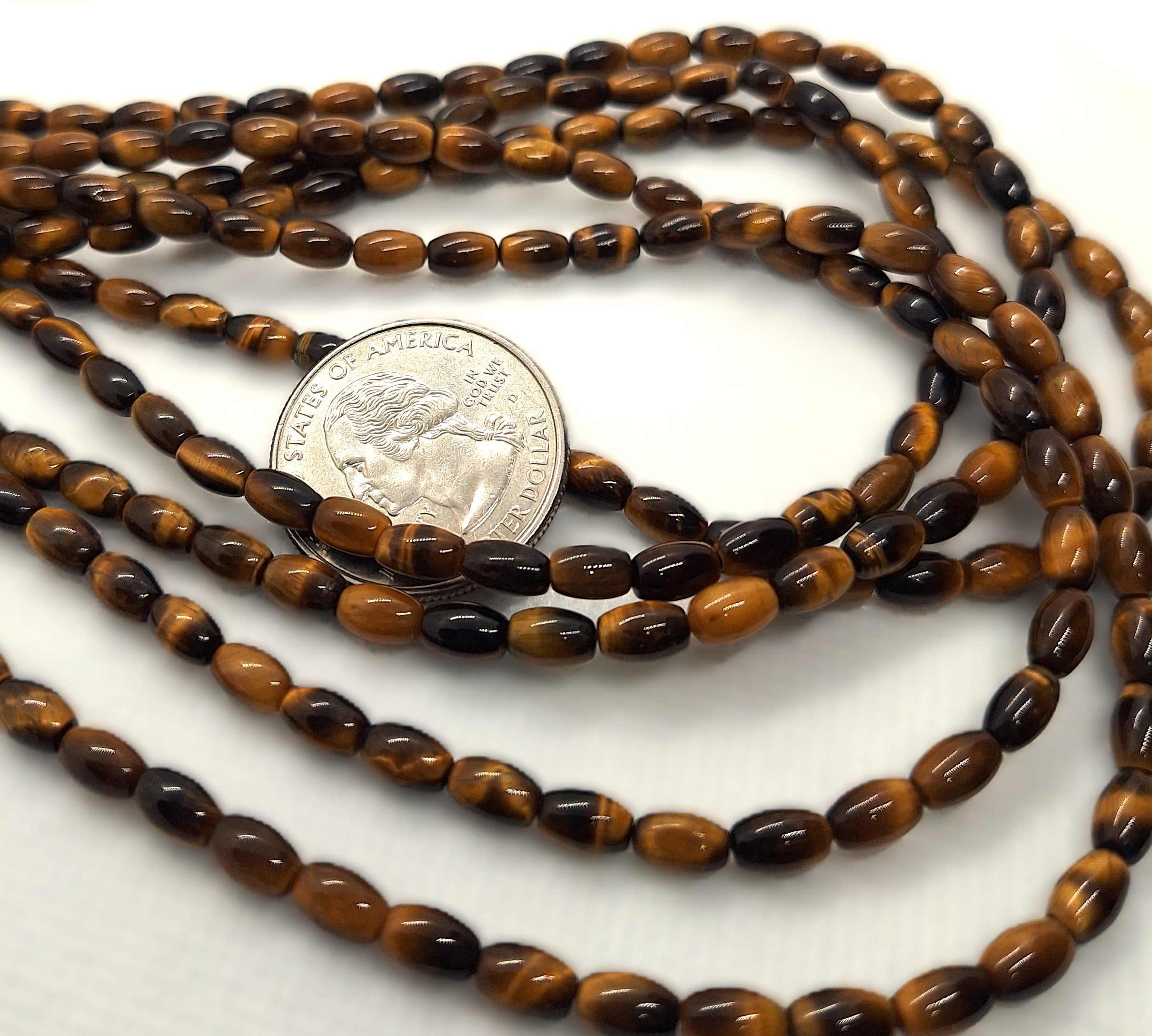 6x4mm Tiger's Eye Rice Gemstone Beads 16-Inch Strand