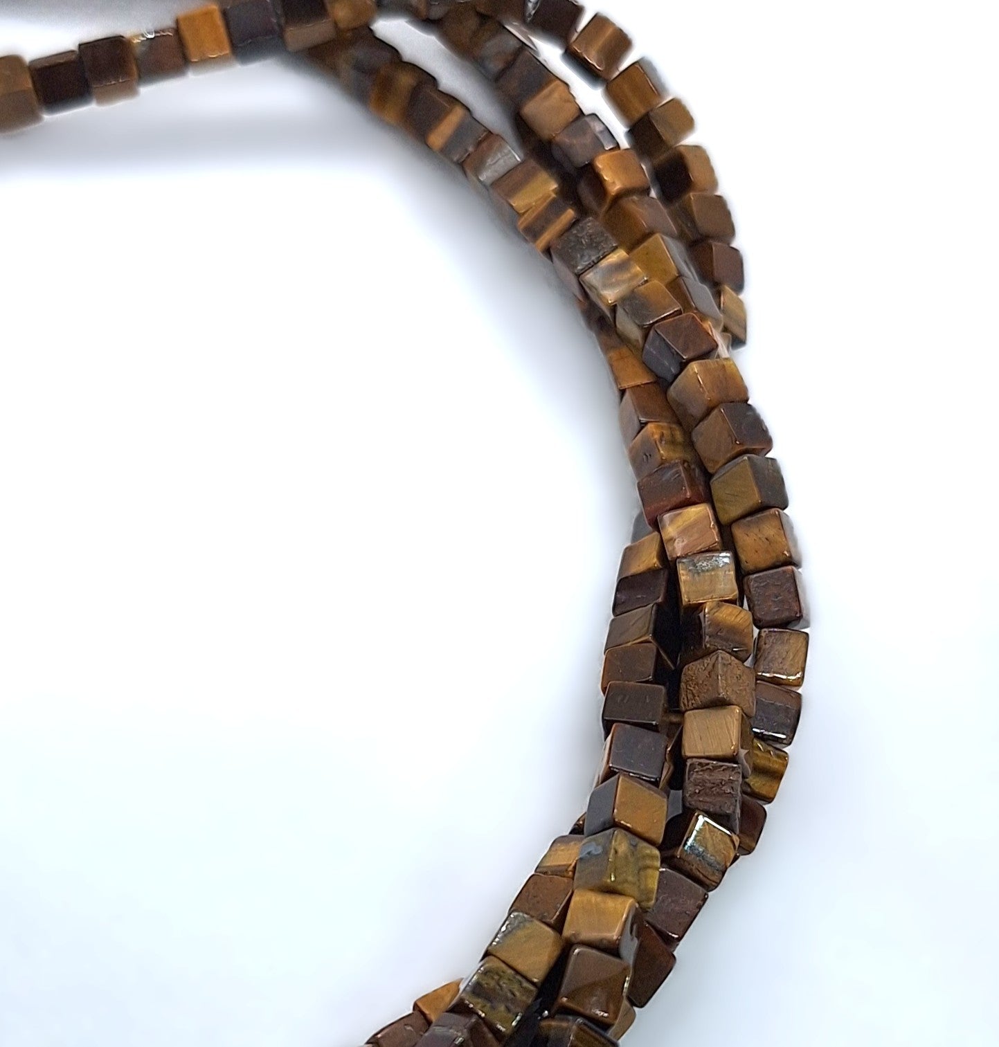 4mm Tiger's Eye Cube Gemstone Beads 16-Inch Strand