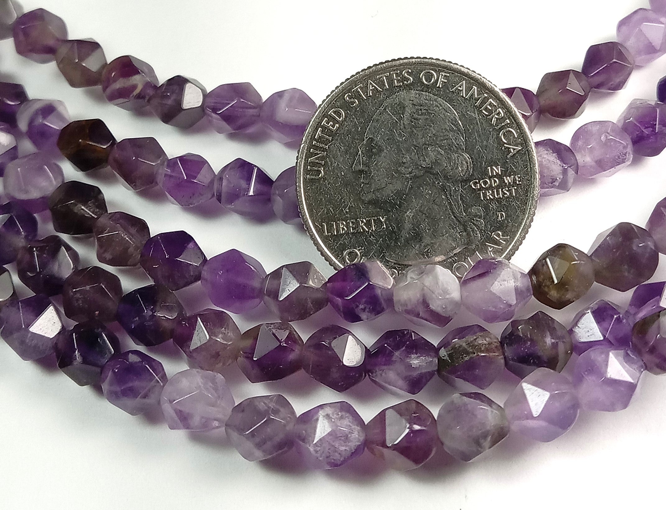 6mm Amethyst Faceted Star Cut Gemstone Beads 8-Inch Strand