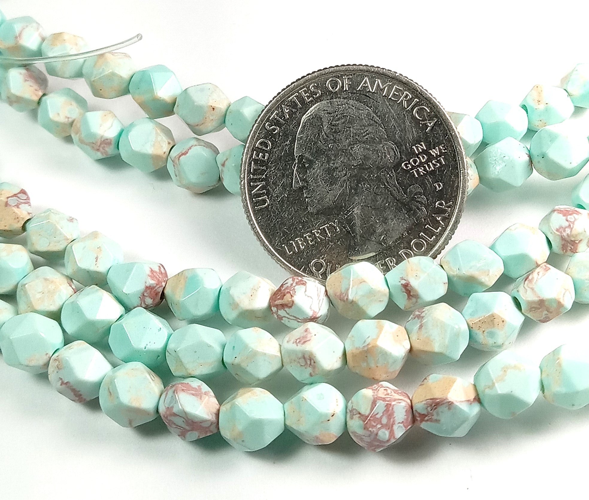 6mm Aqua Terra Jasper Blue Green Faceted Star Cut Gemstone Beads 8-Inch Strand