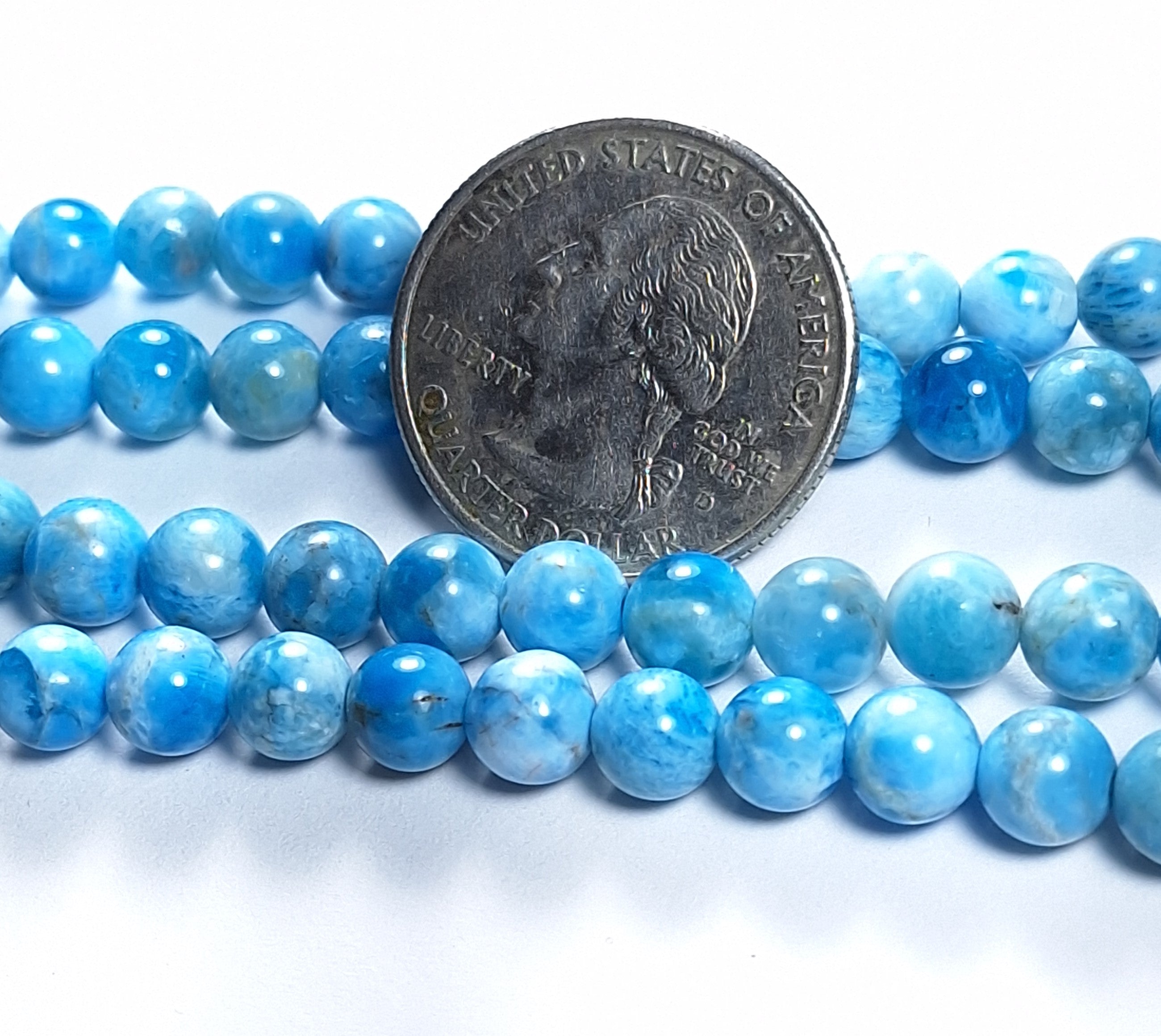 6mm Blue Apatite Round Gemstone Beads 8-Inch Strand