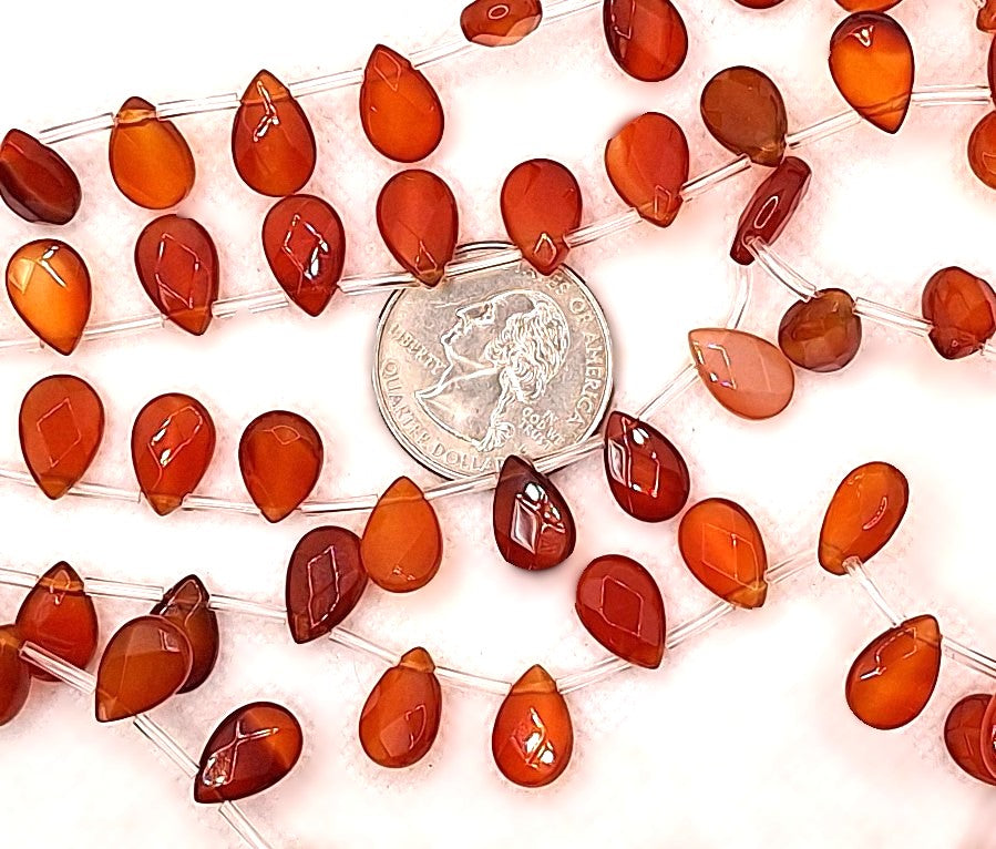 12x8mm Carnelian Briolette Faceted Teardrop Gemstone Beads 8-Inch Strand