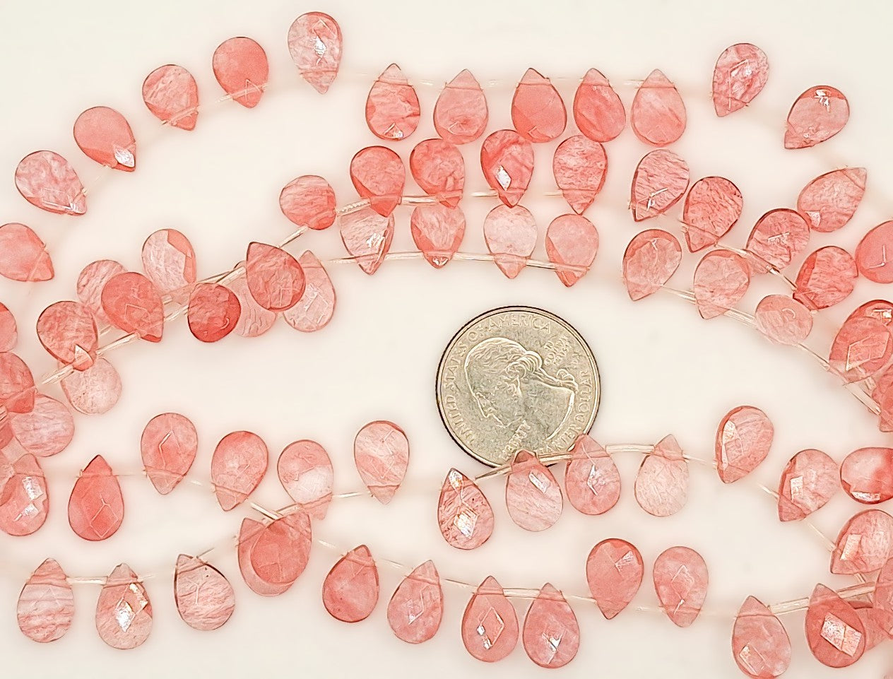 12x8mm Cherry Quartz Faceted Briolette Teardrop Gemstone Beads 8-inch Strand