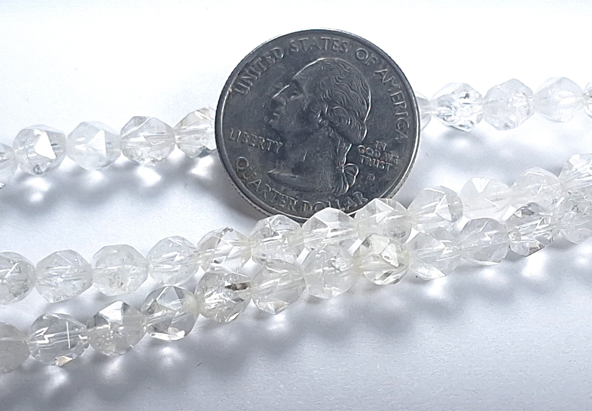6mm Crystal Quartz Faceted Star Cut Gemstone Beads 8-Inch Strand