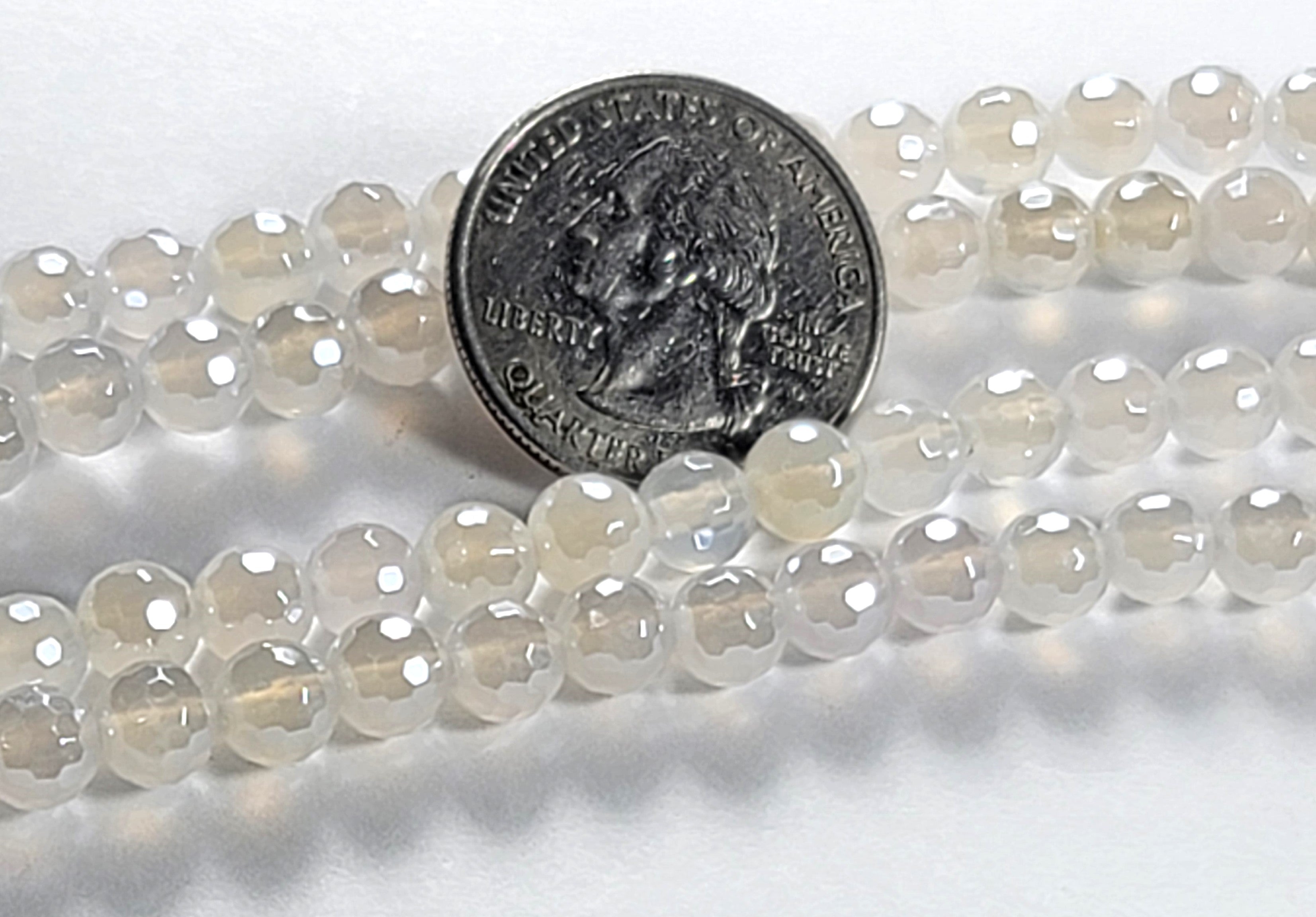 6mm Mystic White Agate Faceted Round Gemstone Beads 8-Inch Strand