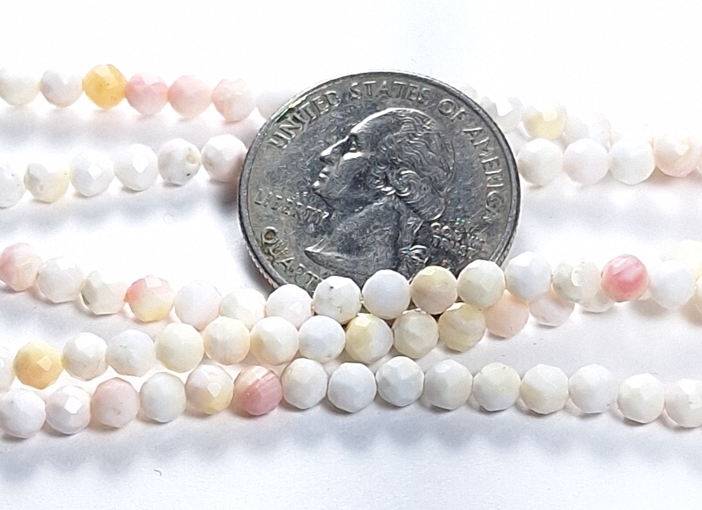 4mm Pink Shell Faceted Round Gemstone Beads 8-Inch Strand