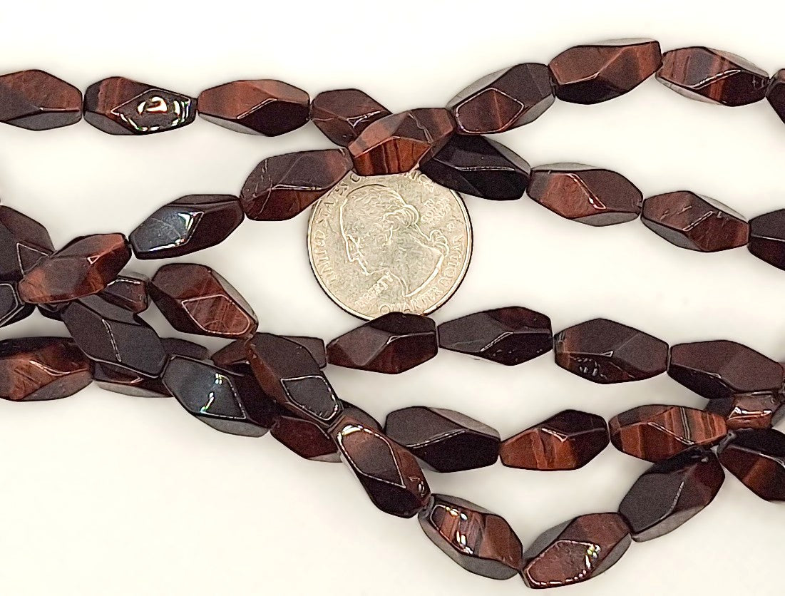 16x8mm Red Tiger's Eye Double Prism Faceted Gemstone Beads 8-inch Strand