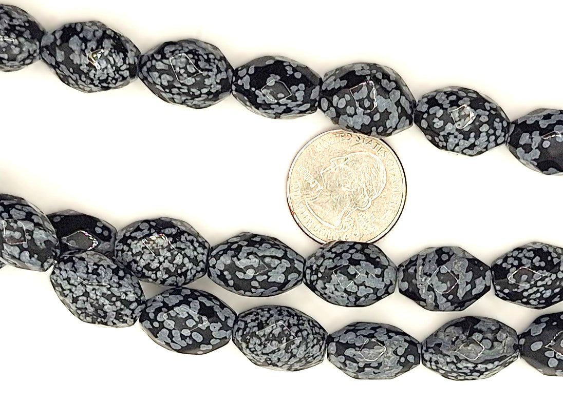 18x13mm Snowflake Obsidian Faceted Nugget Gemstone Beads 8-inch Strand