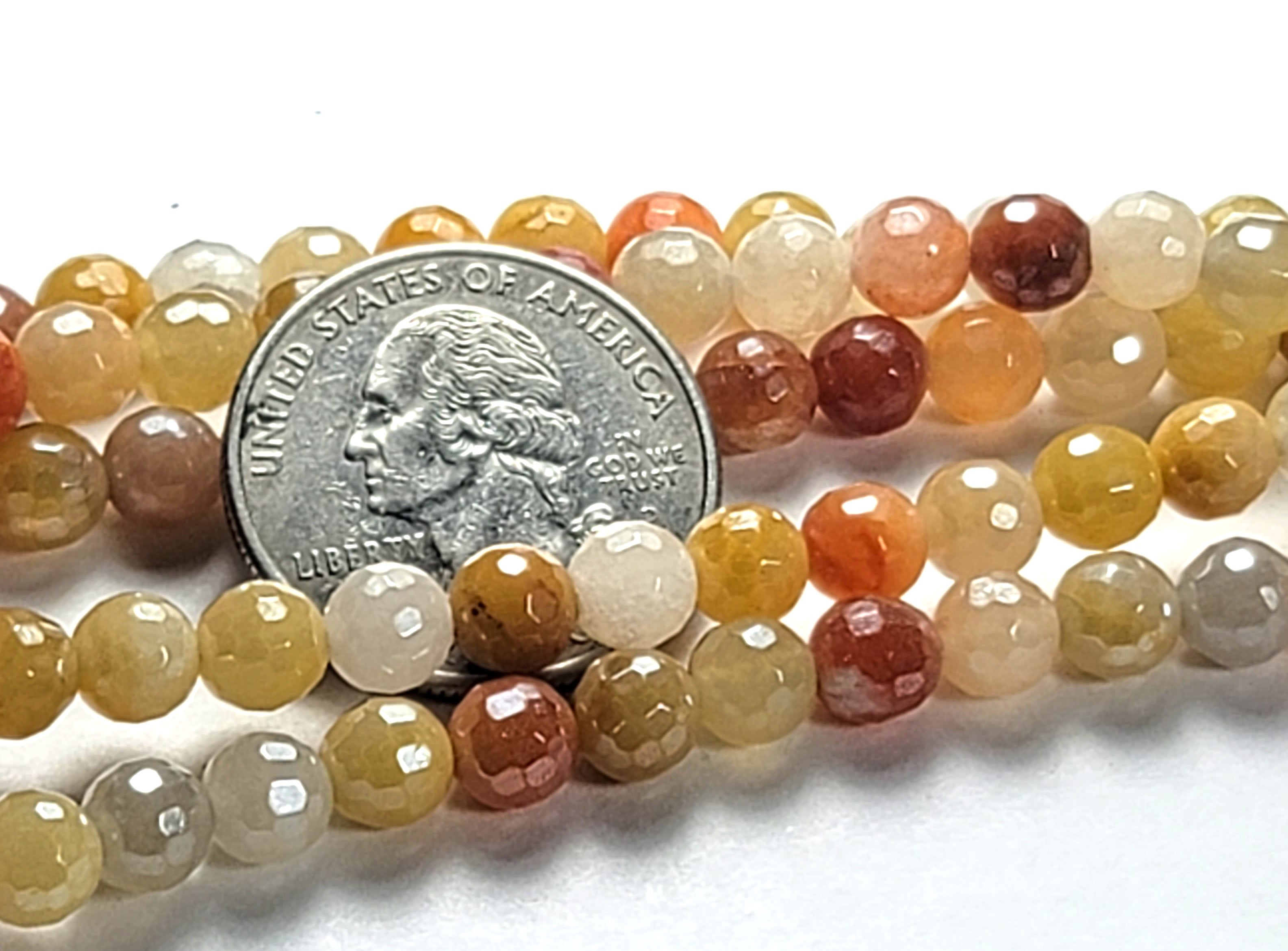 6mm Mystic Yellow Jade Faceted Round Gemstone Beads 8-Inch Strand