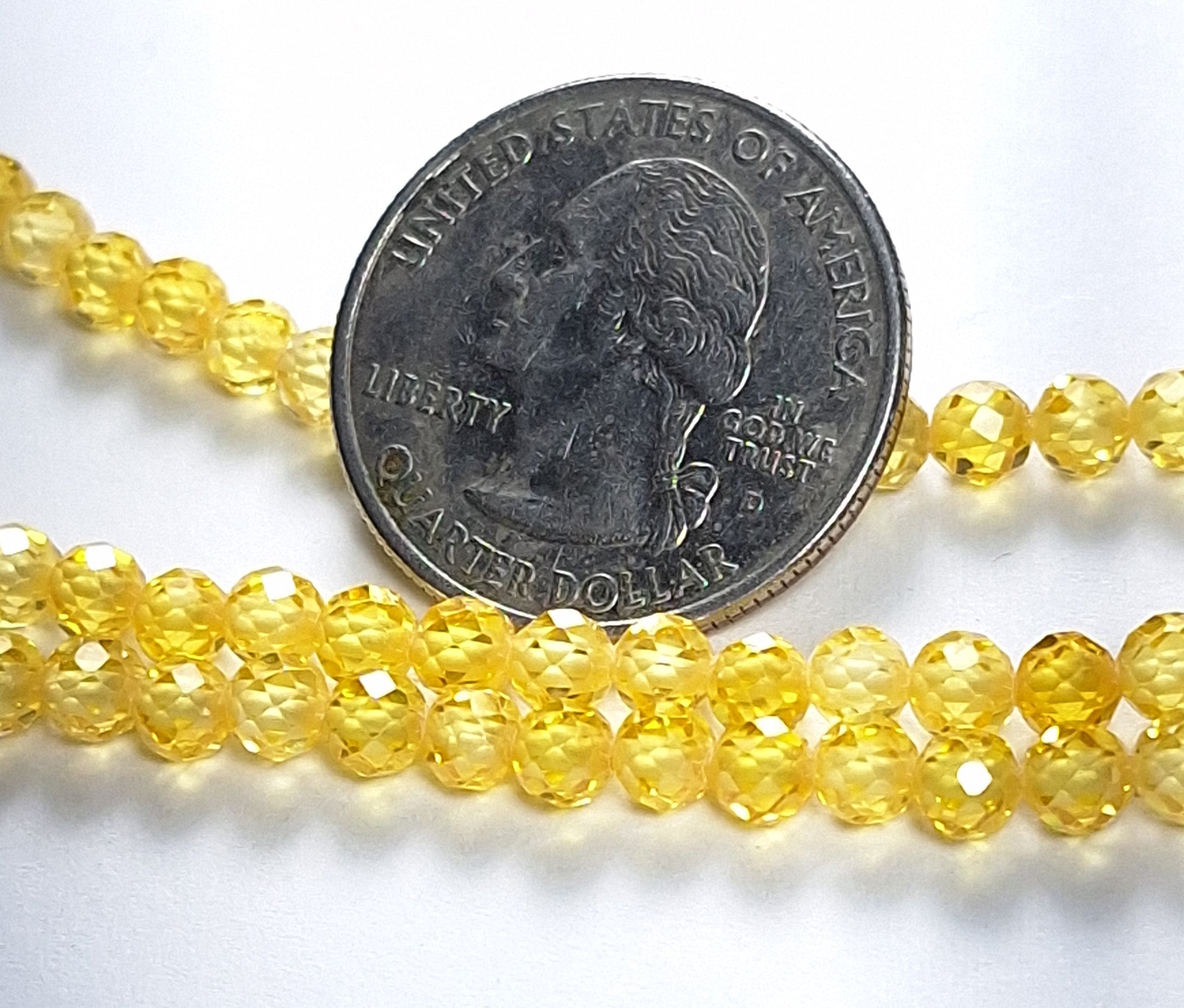 4mm Yellow Gold Cubic Zirconia Faceted Round Gemstone Beads 8-Inch Strand