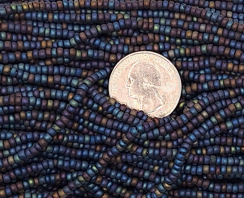8/0 Jet Black Matte AB Czech Glass Seed Beads Half Hank