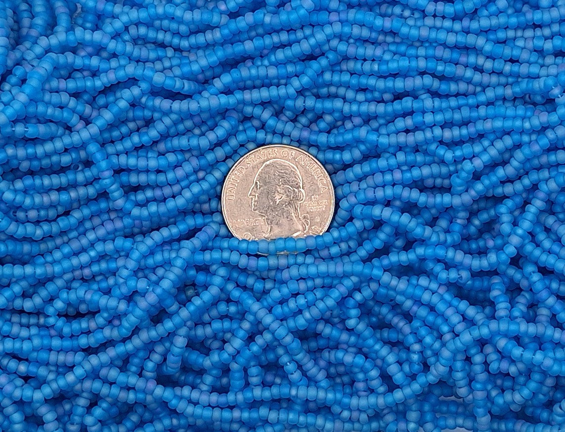 8/0 Aqua Blue Matte AB Czech Glass Seed Beads Half Hank
