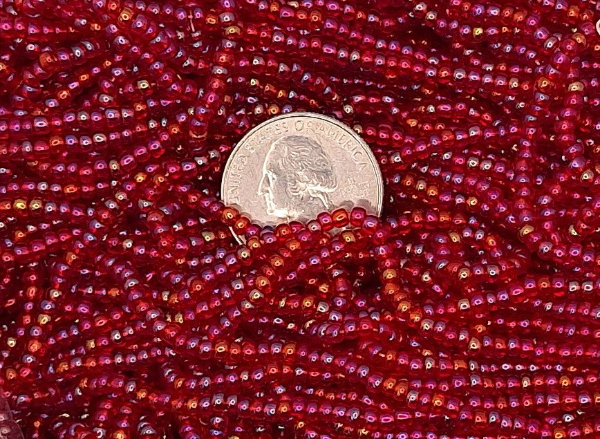 8/0 Ruby Red Transparent AB Czech Glass Seed Beads Half Hank