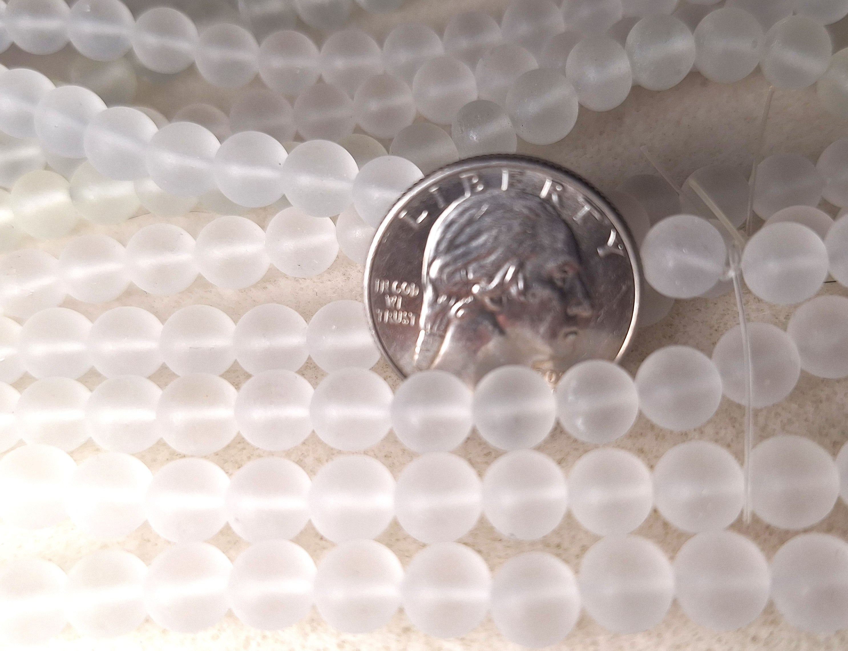 8mm Frosted Crystal Quartz Round Gemstone Beads 16-Inch Strand