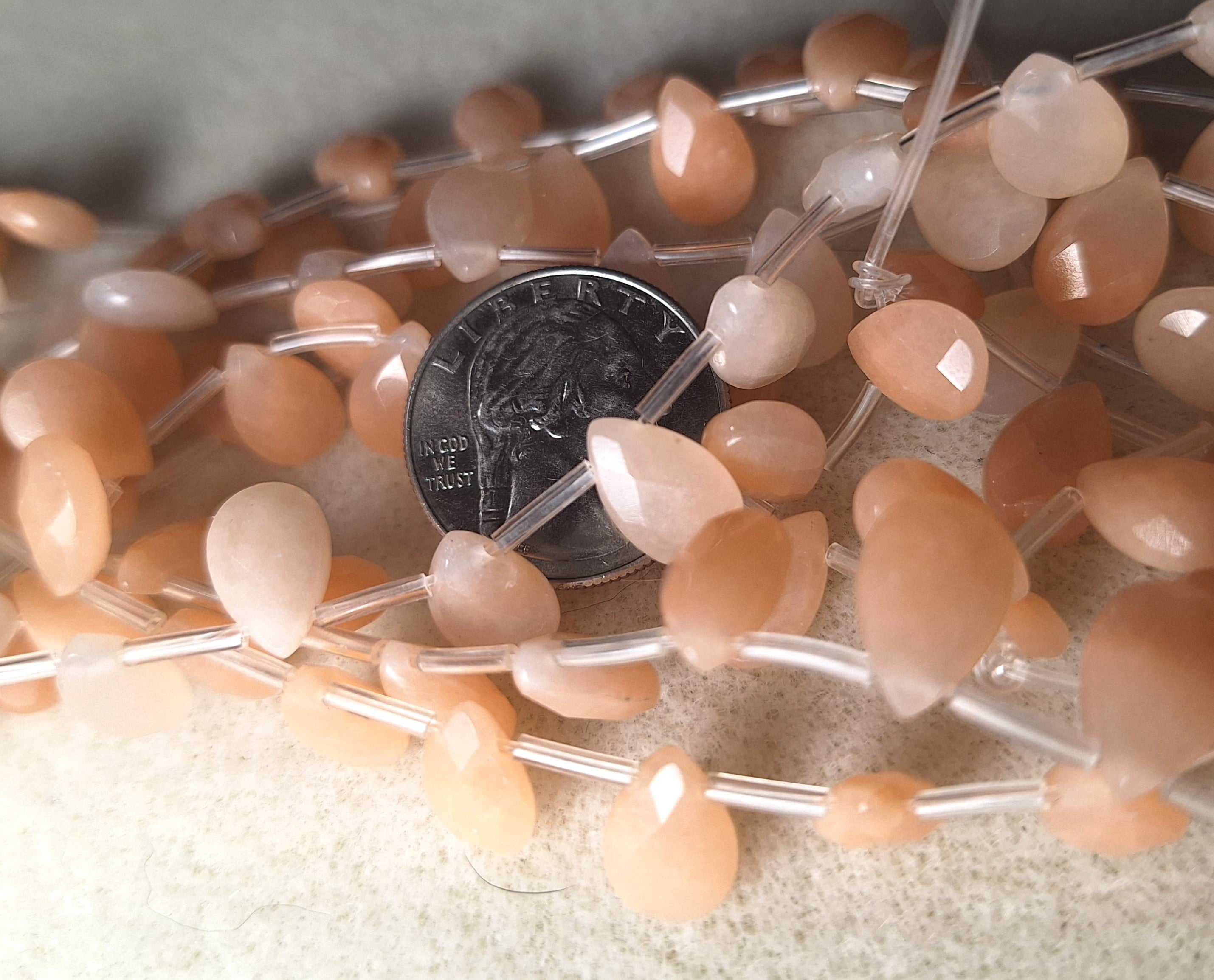 8x12mm Peach Aventurine Briolette Faceted Teardrop Gemstone Beads 16-Inch Strand