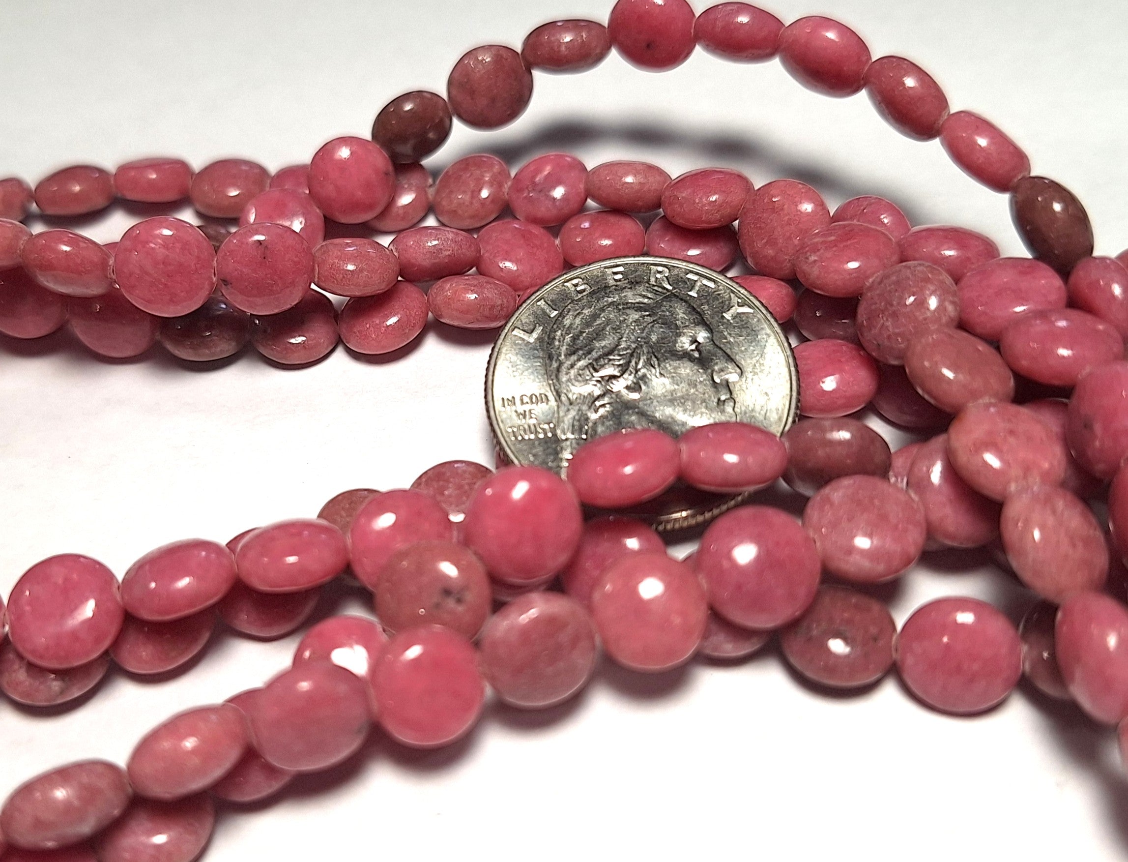 8mm Pink Rhodonite Puff Coin Gemstone Beads 16-Inch Strand