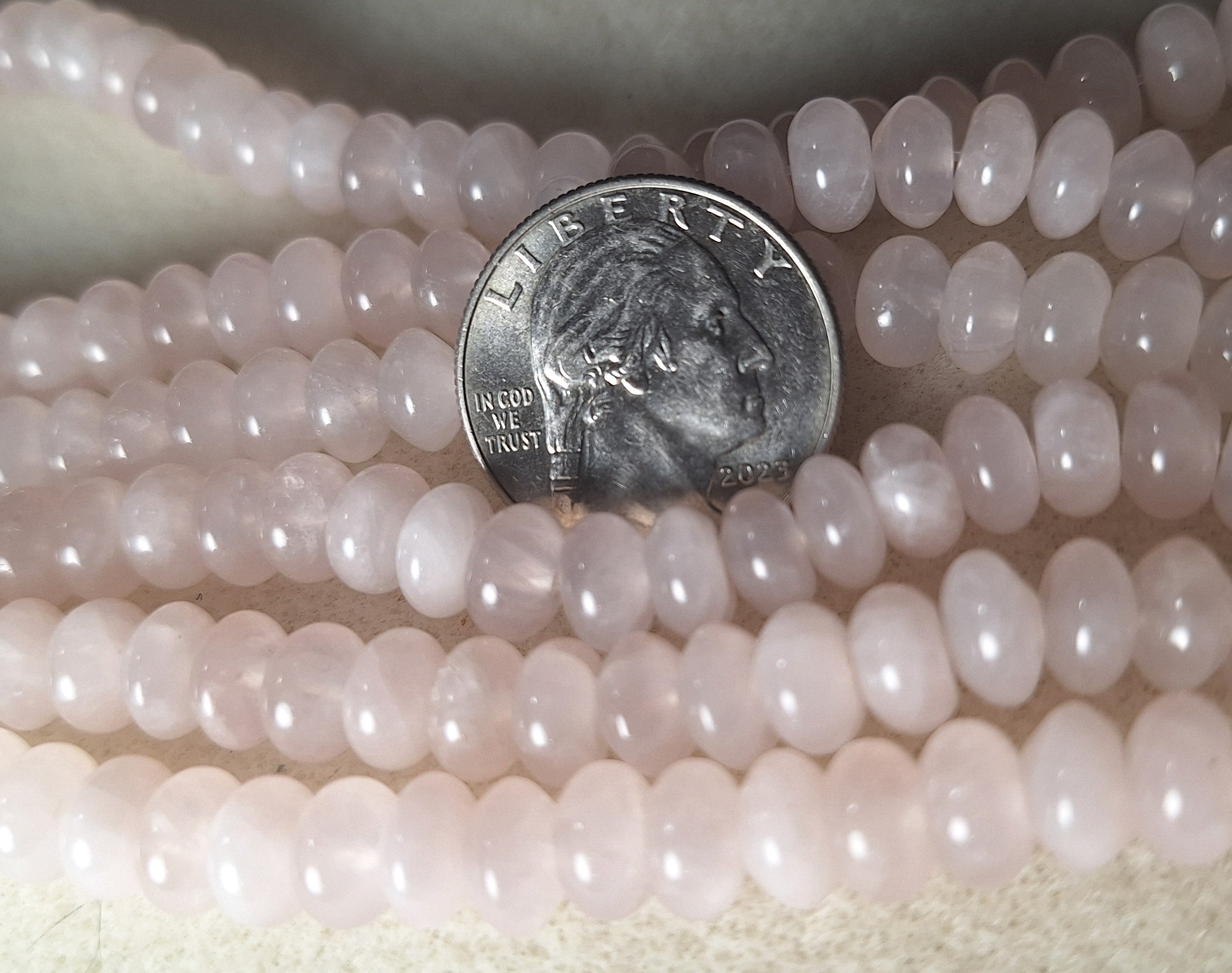 8x5mm Rose Quartz Smooth Rondelle Gemstone Beads 16-Inch Strand