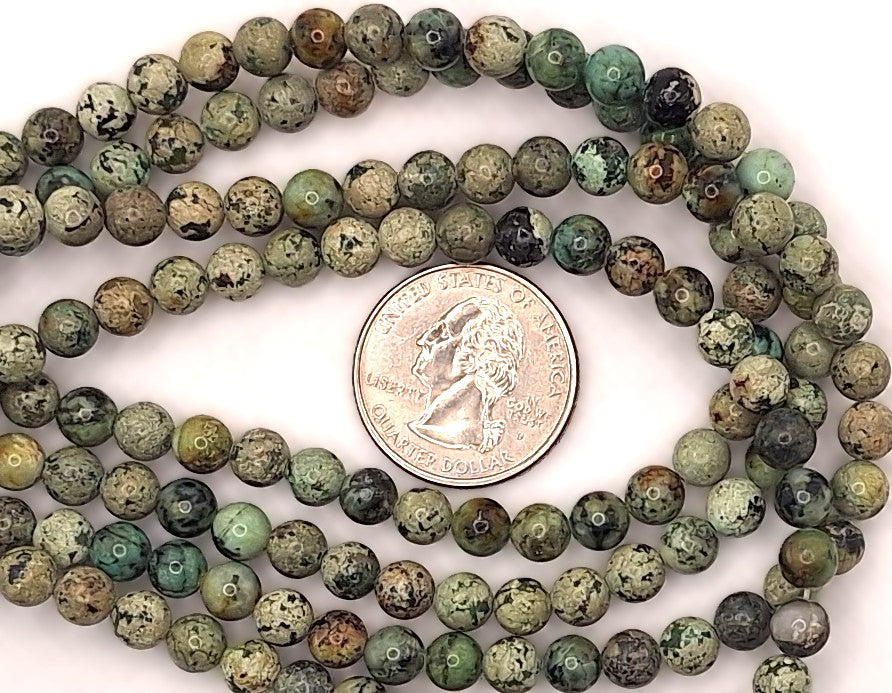 6mm Natural African Turquoise Round Gemstone Beads 16-inch Strand