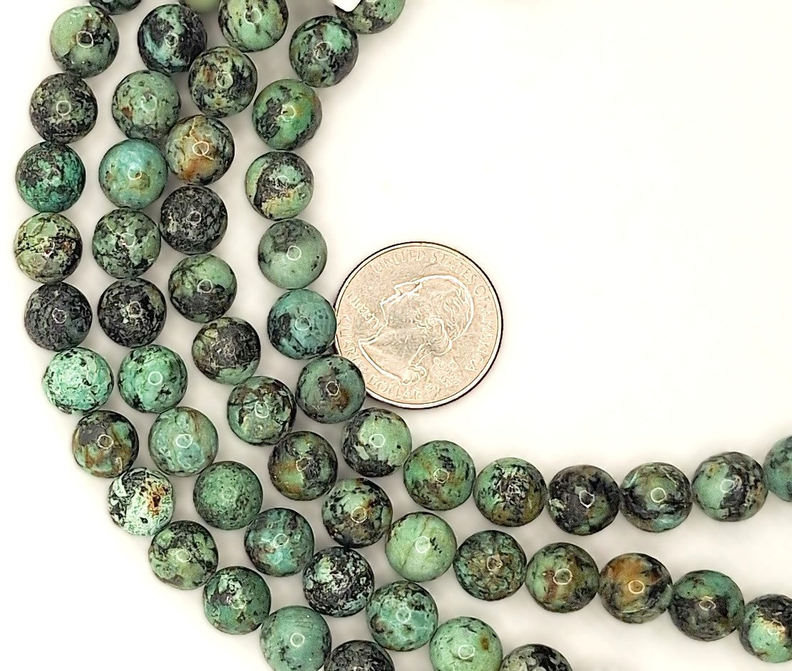 10mm African Turquoise Natural Round Gemstone Beads 8-inch Strand
