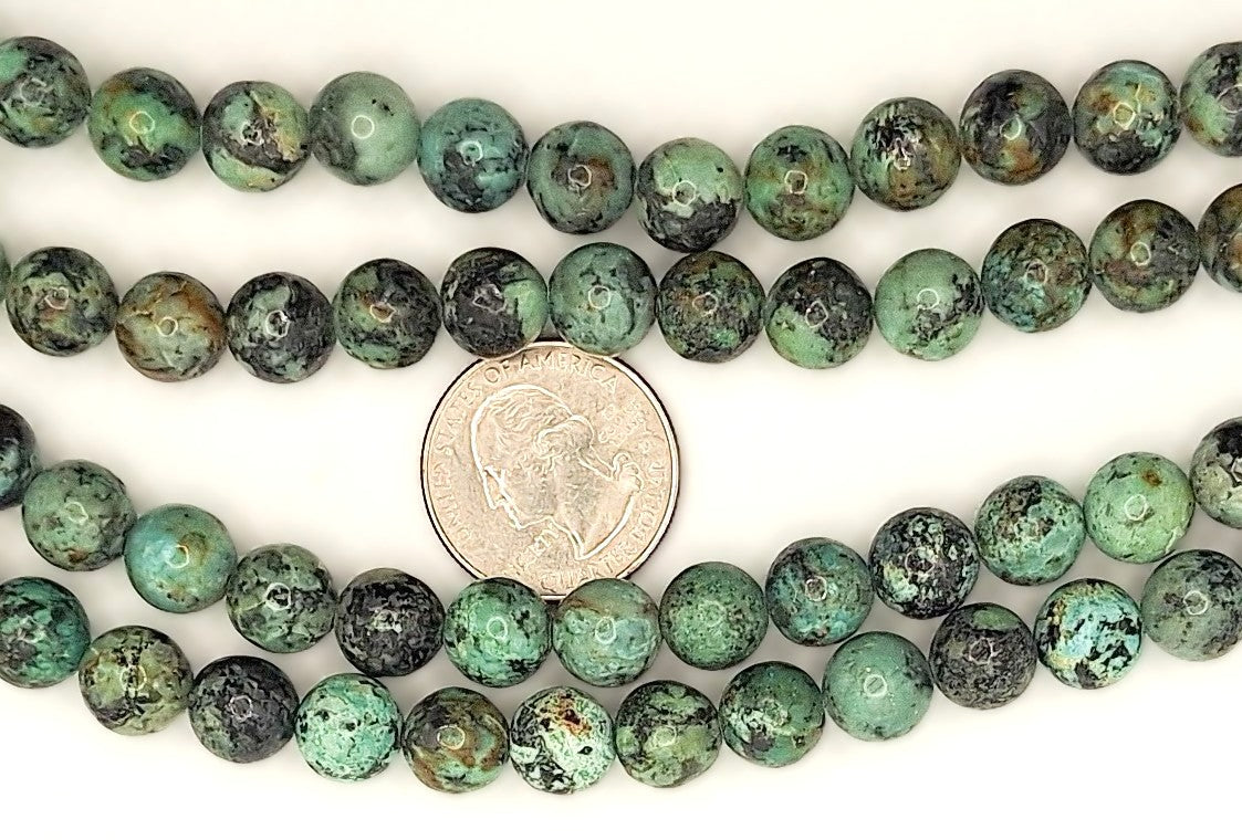10mm African Turquoise Natural Round Gemstone Beads 8-inch Strand