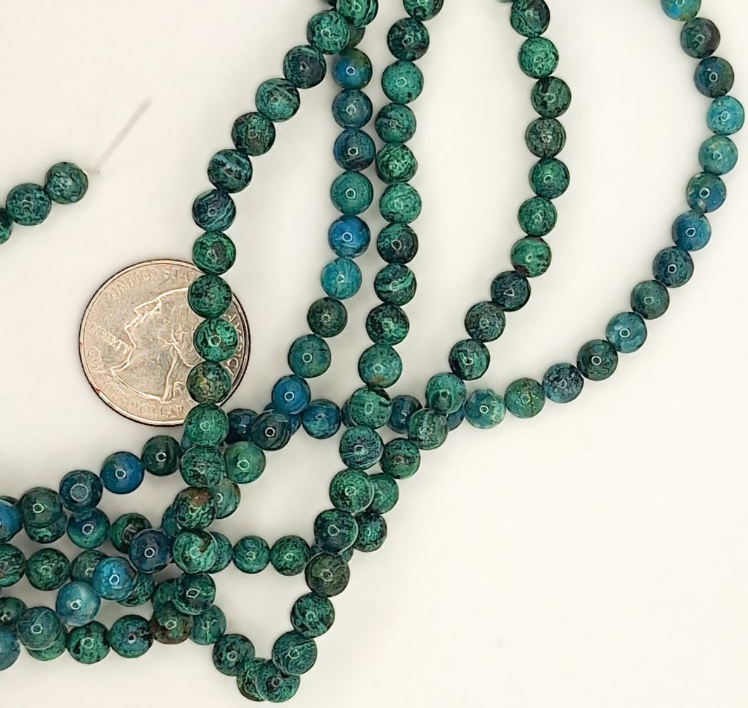 6mm Natural Azurite Round Gemstone Beads 8-inch Strand