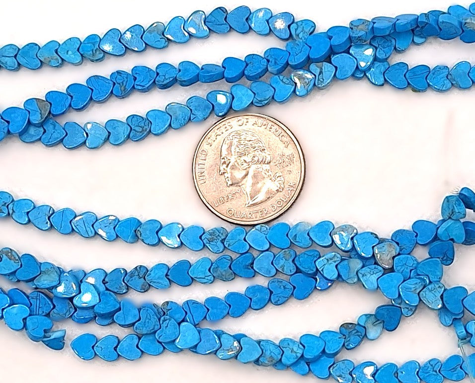 6mm Blue Turquoise Dyed Howlite Flat Heart Gemstone Beads 16-inch Strand
