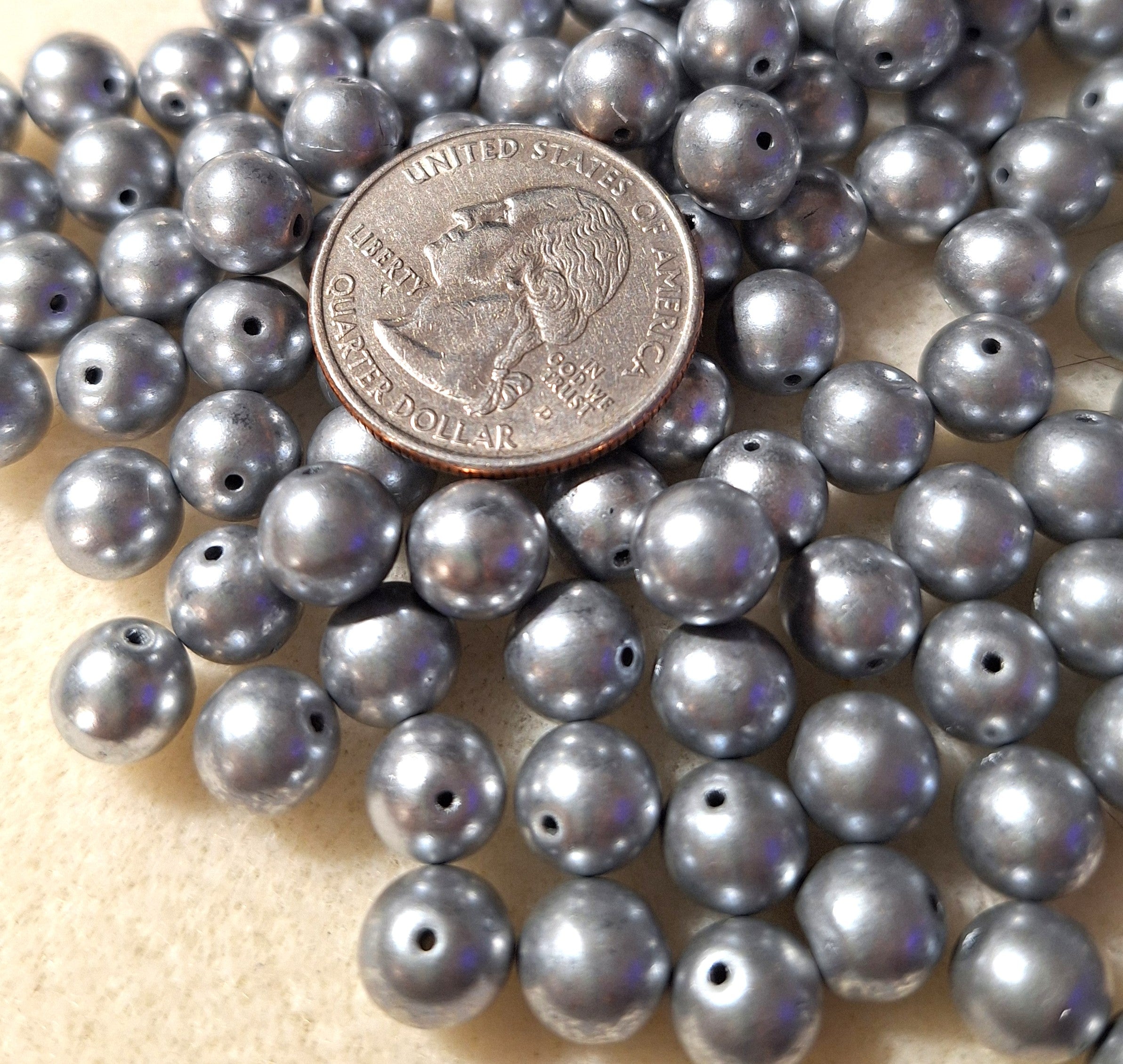 8mm Chrome 2x Metallic Smooth Round Druk Glass Beads 30ct