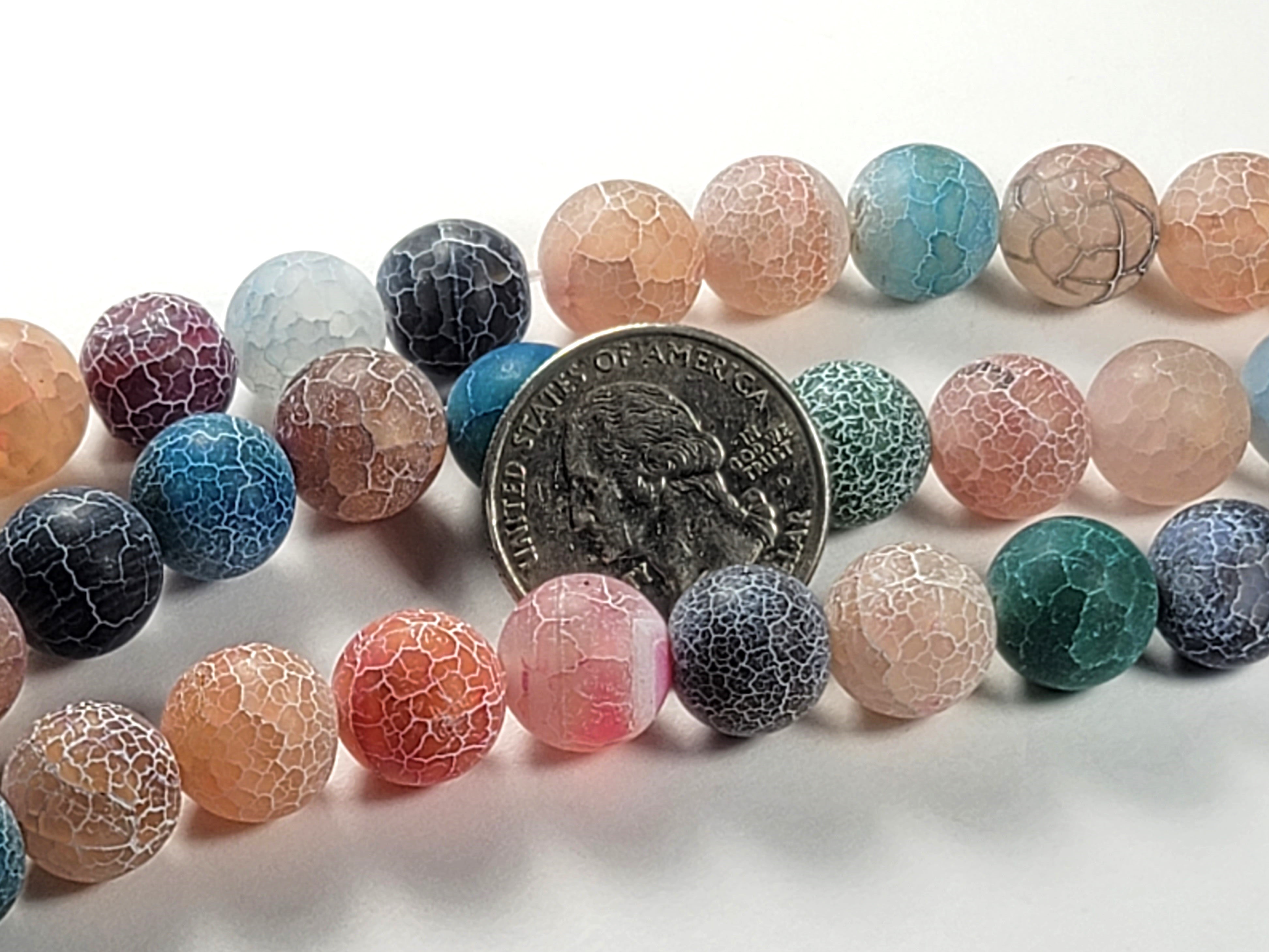 12mm Mixed Fire Crackled Agate Matte Round Gemstone Beads 8-Inch Strand