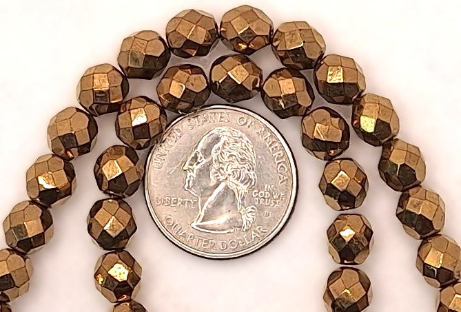 8mm Bronze Metallic Fire-Polished Faceted Round Beads 25ct