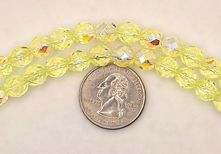 8mm Jonquil Yellow AB Transparent Fire-Polished Faceted Round Beads 25ct