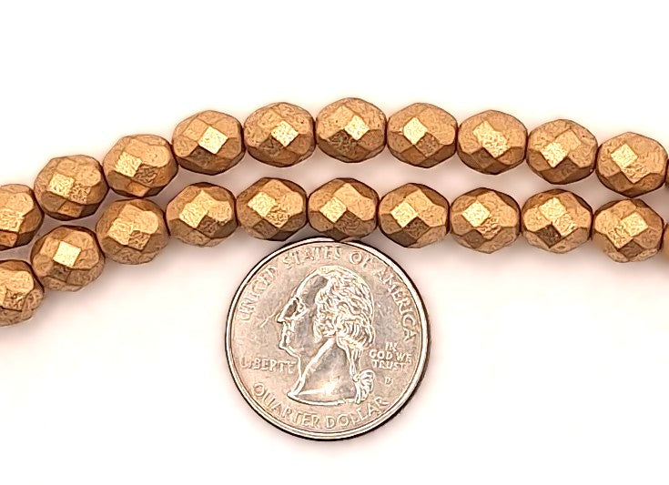 8mm Flax Gold Matte Metallic Fire-Polished Faceted Round Beads 25ct