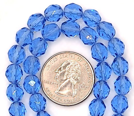 8mm Medium Sapphire Blue Transparent Fire-Polished Faceted Round Beads 25ct