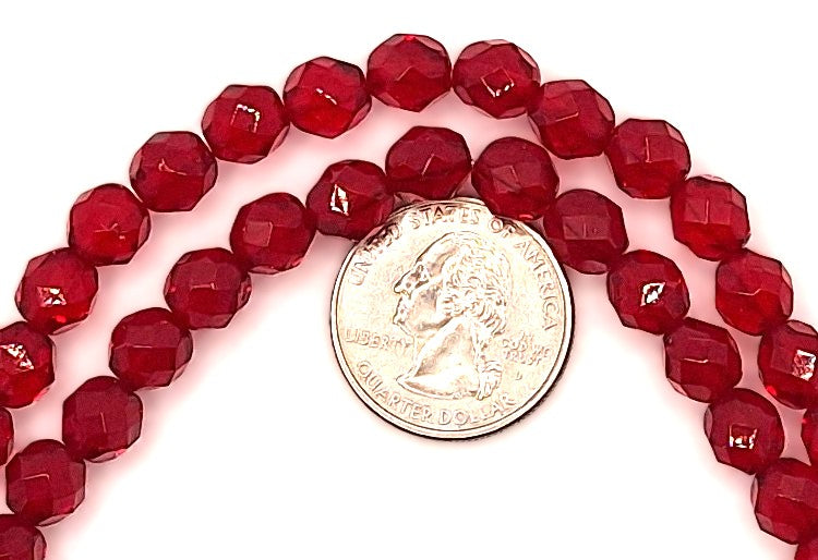 8mm Ruby Red Transparent Fire-Polished Faceted Round Beads 25ct