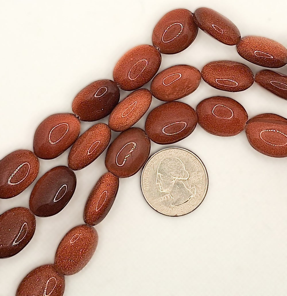 20x13mm Goldstone Puff Oval Gemstone Beads 8-inch Strand