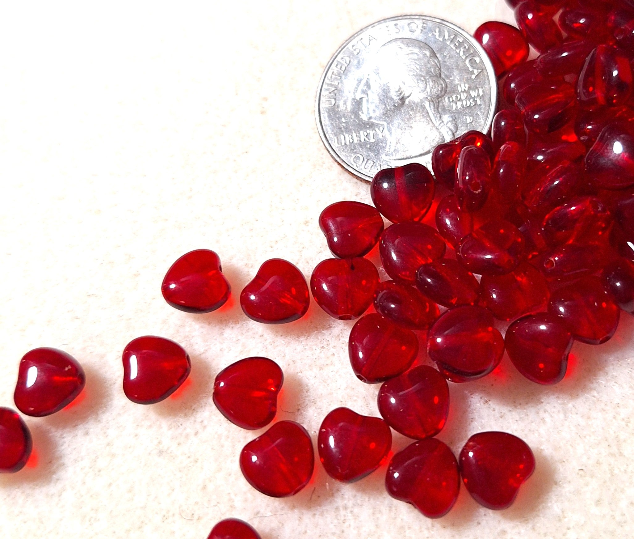 8mm Ruby Red Heart Pressed Czech Glass Beads 30ct