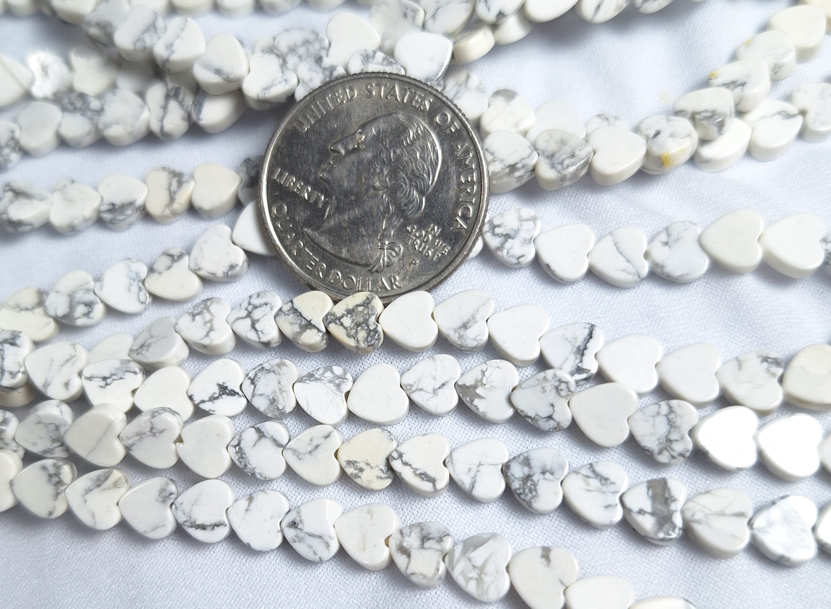 6mm White Howlite Flat Heart Gemstone Beads 16-Inch Strand