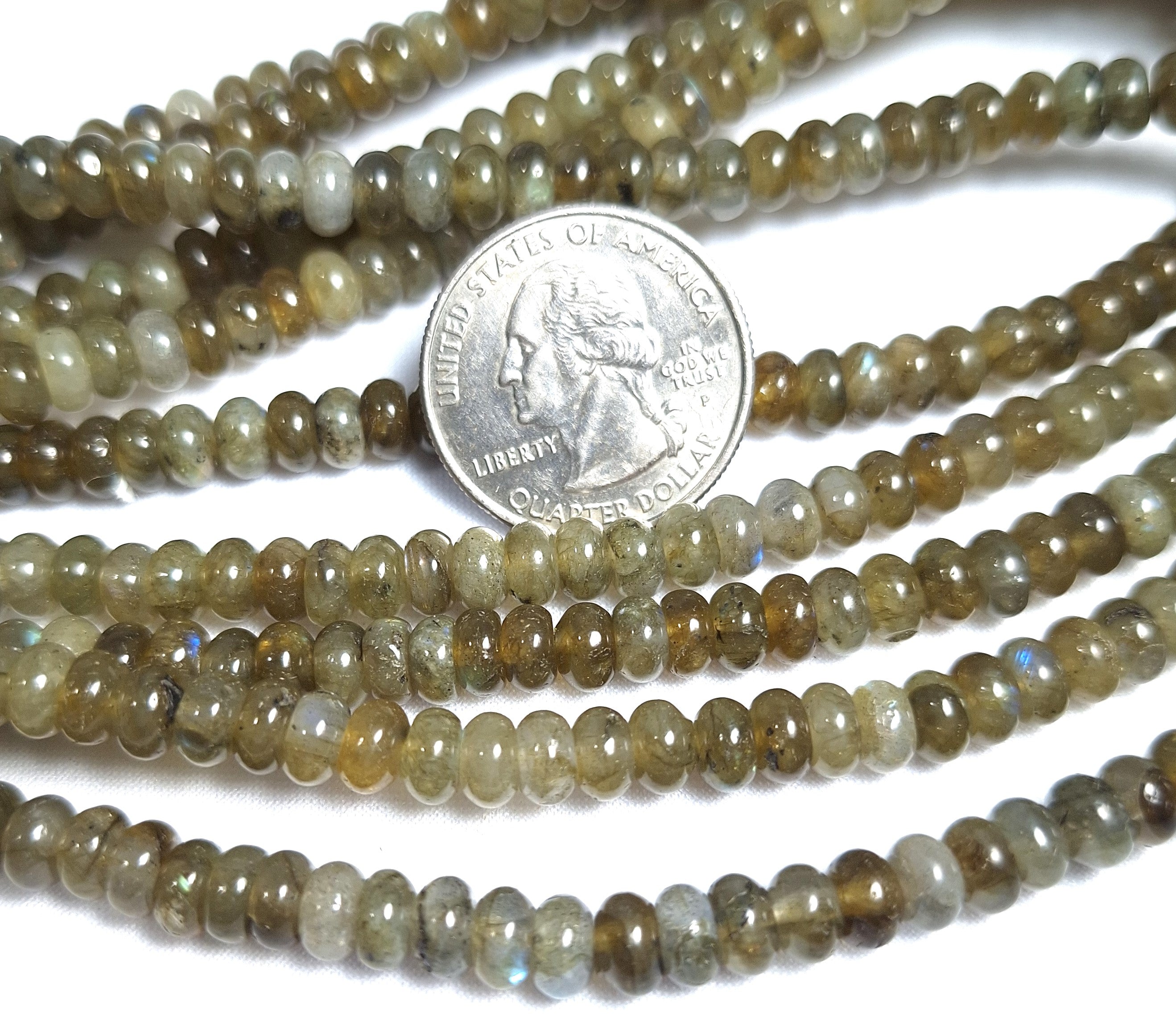 6x4mm Labradorite Smooth Rondelle Gemstone Beads 16-Inch Strand
