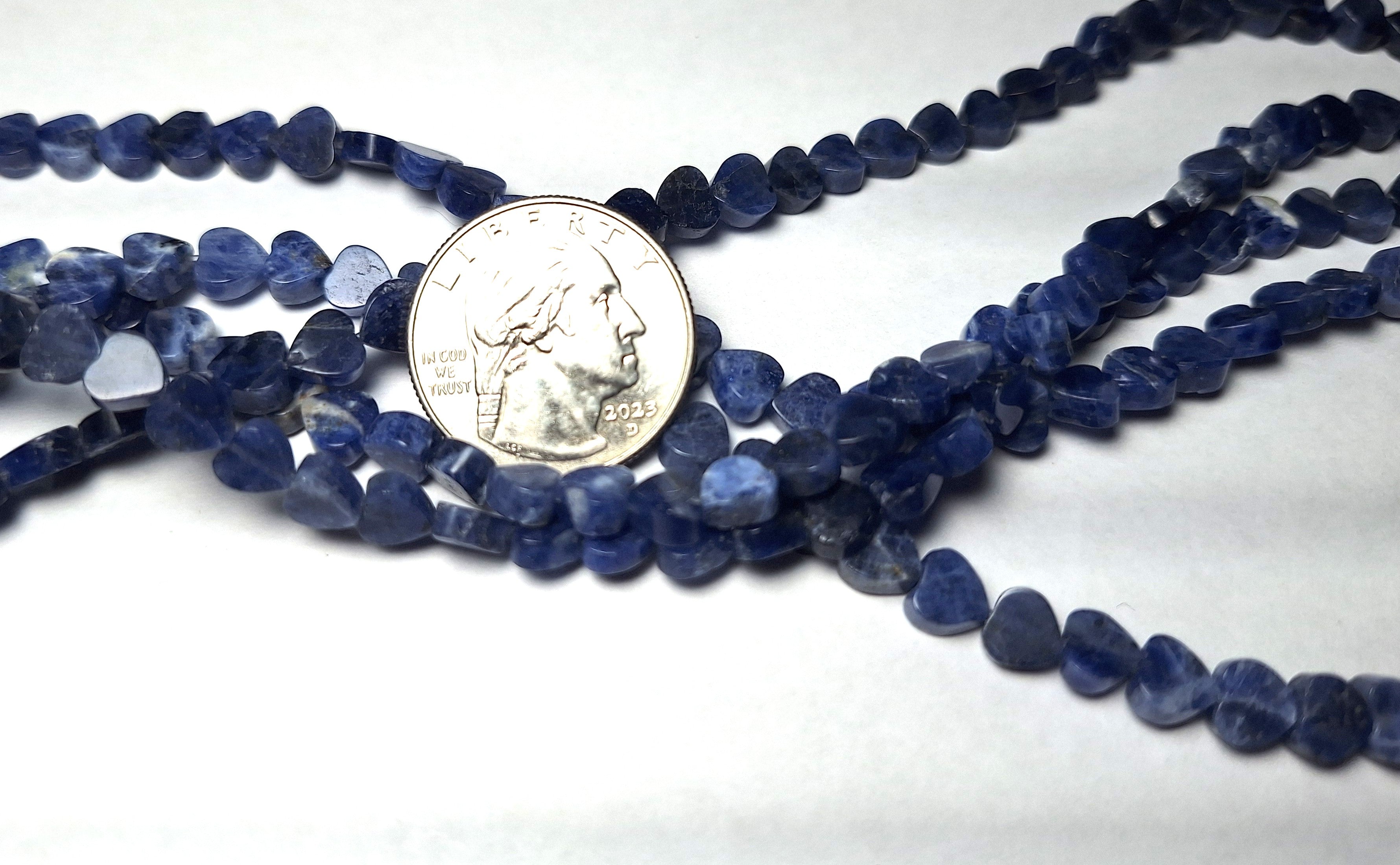 6mm Sodalite Flat Heart Gemstone Beads 16-Inch Strand