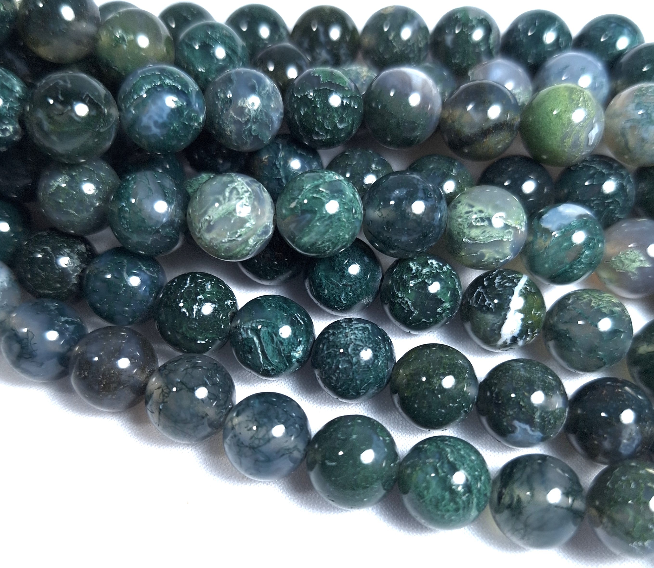 10mm Moss Agate Round Gemstone Beads 16-Inch Strand